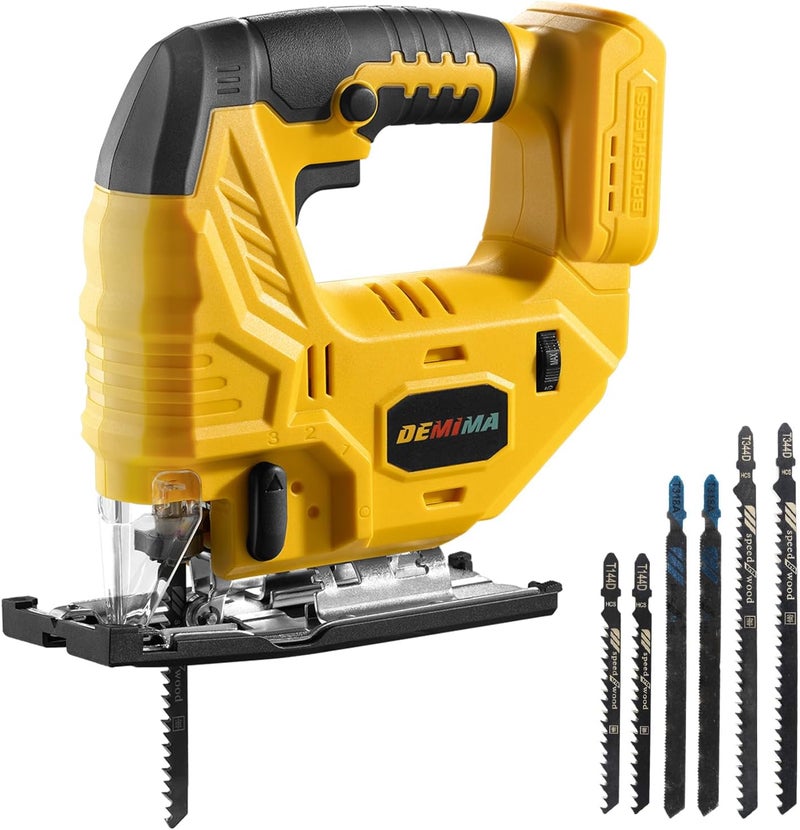DEMIMA Cordless Jig Saw for De-Walt 20V Battery, 7 Speed Variable ​​Up to 3200RPM, LED Light, 45° Bevel Cuts, 3 Orbital Motions, with Jig Saw Blade for Straight/Curve/Circle Cutting(Battery Not Include) - Image 1
